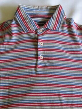 CREMIEUX mens POLO classic STRIPED red WHITE blue 4th of JULY soft SIZE LARGE
